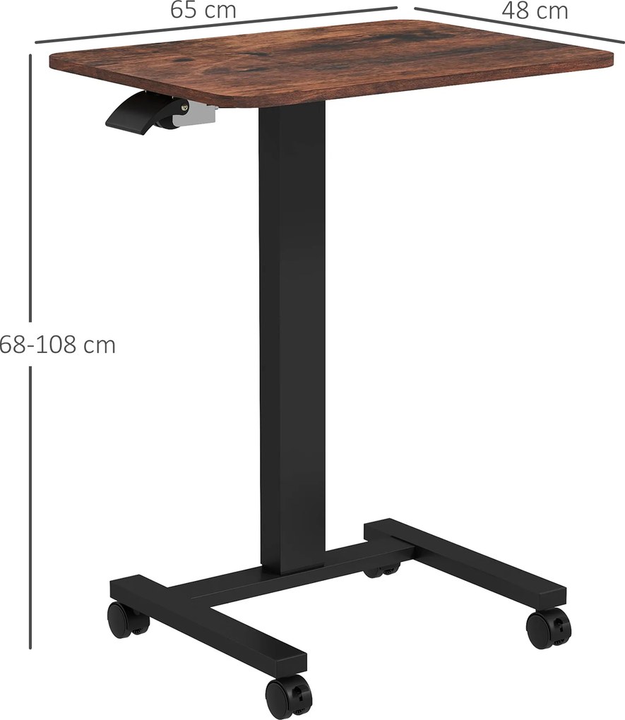Vinsetto Pulpit Stojący, Biurko na Stojaka, Regulowane Wysokościowo, 4 Kółka, 65 cm x 48 cm x 108 cm, Brąz + Czarny
