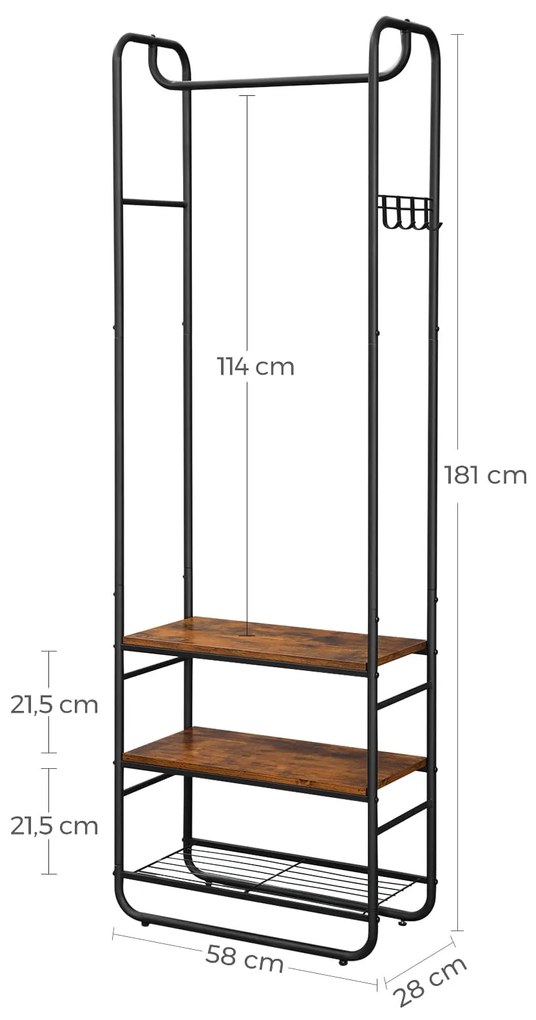 Ściana do przedpokoju TAYLOR z szafką na buty 181x58 cm, rustykalny brązowy