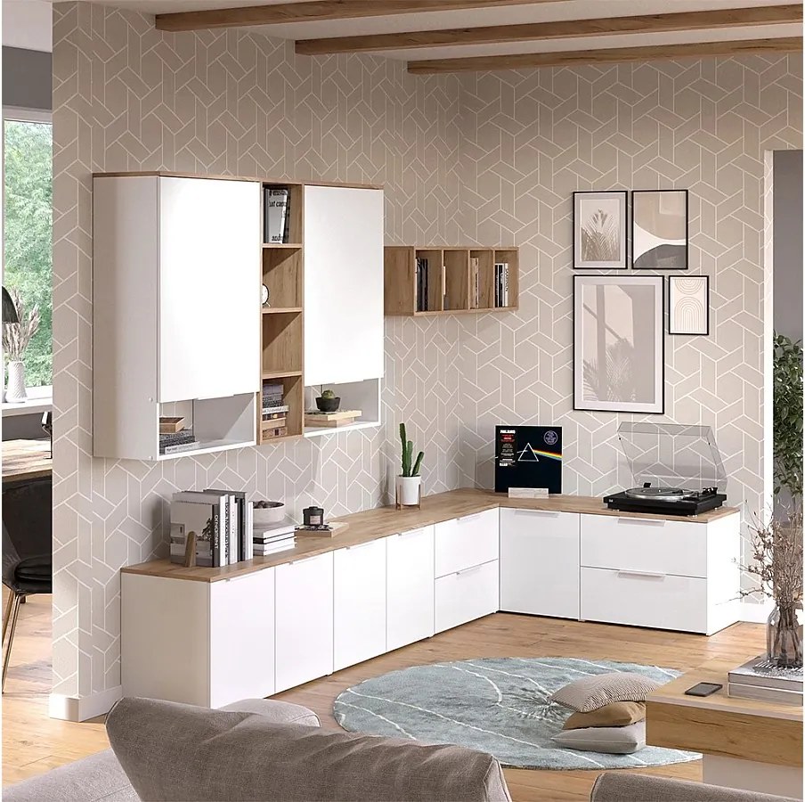 Ściana w salonie biały/sonoma 80x40x50 wido