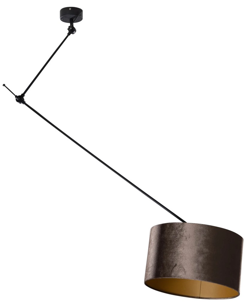 Lampa wisząca Czarna z brązowym aksamitnym kloszem 35 cm - Blitz klasyczny/Antyczny Oswietlenie wewnetrzne