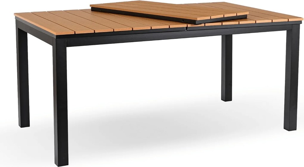 Zestaw Mebli Ogrodowych Stół ARGOS 140-180 cm Dąb/Czarny i 4x Fotel FRESNO Czarny Technorattan Nowoczesny