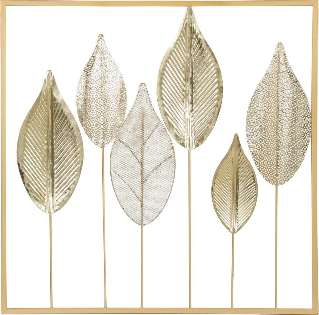 HOMCOM Metalowa rama z motywem liści, ozdoba ścienna, nowoczesny styl, w kolorze złotym | Aosom PL