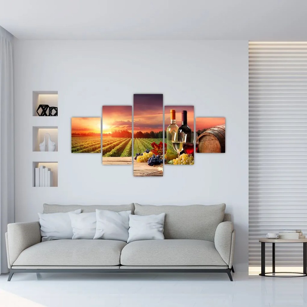 Obraz winnicy z winem (125x70 cm)
