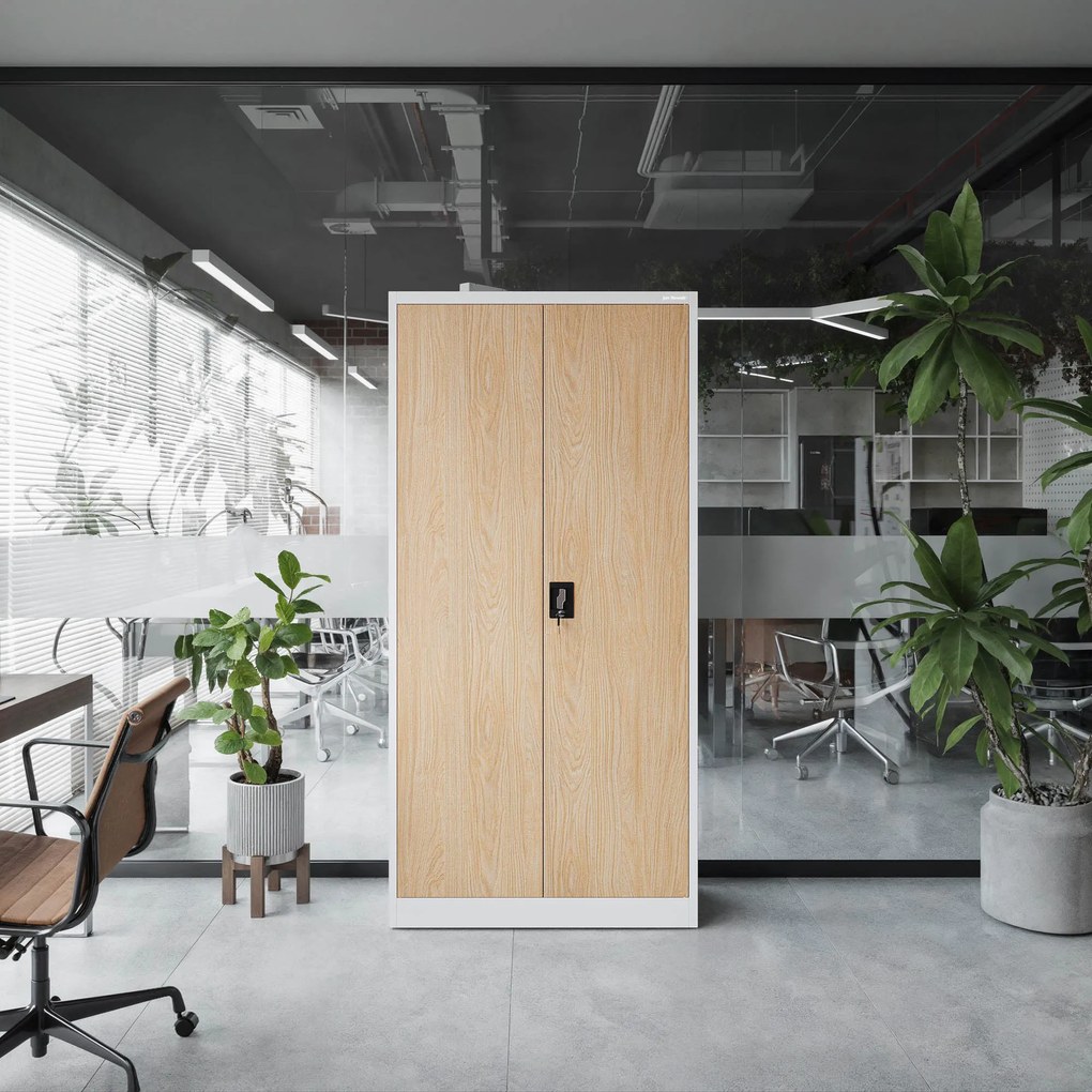 Szafa biurowa na dokumenty z 4 półkami biała/dąb sonoma, 900x1850x400 mm: JAN Eco Design