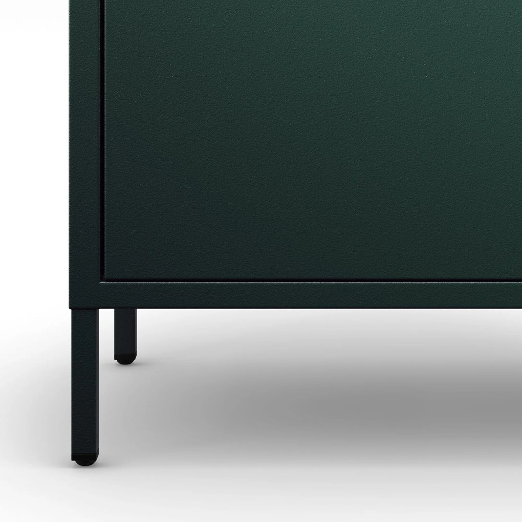 Szafka metalowa niska na nóżkach z półkami butelkowa zieleń, 800x1015x400 mm: VITO Modern