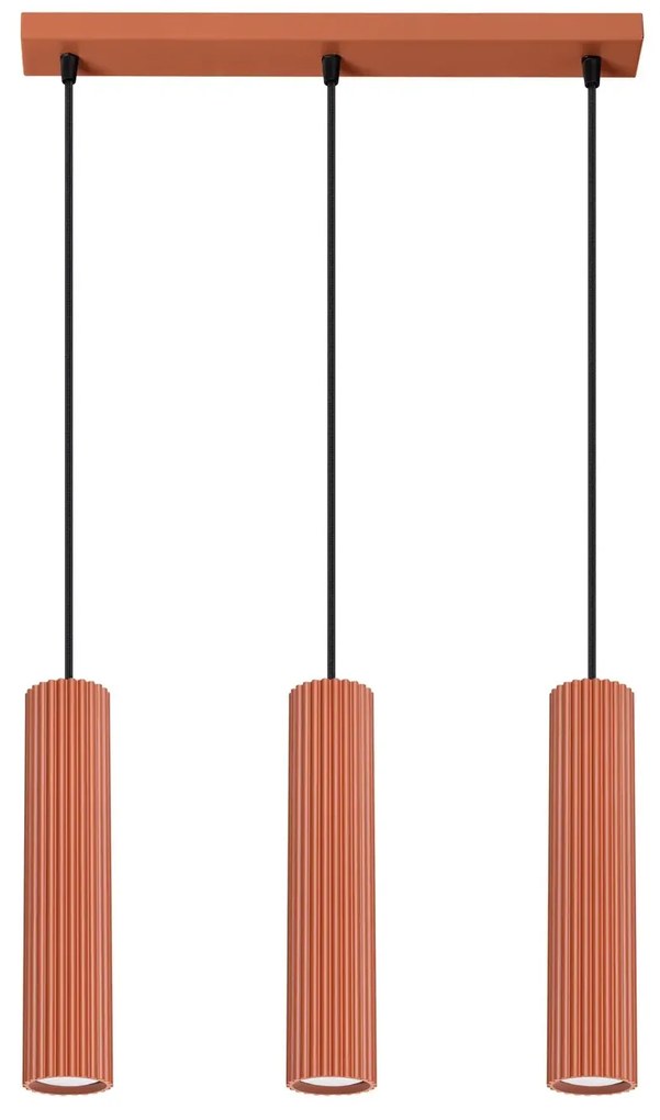 Lampa wisząca KARBON 3L ochra czerwona ryflowana SOLLUX LIGHTING