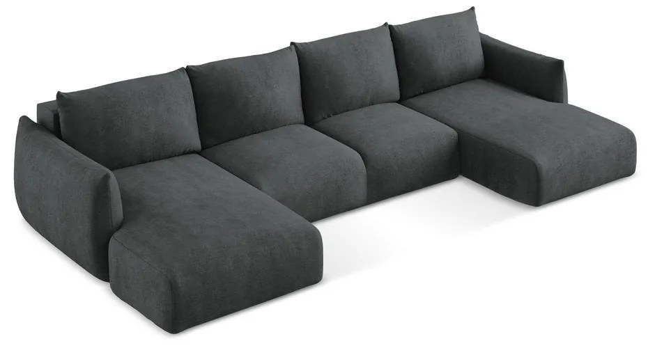 Ciemnoszary rozkładany narożnik z tkaniny szenilowej (w kształcie litery U) Leila – Makamii