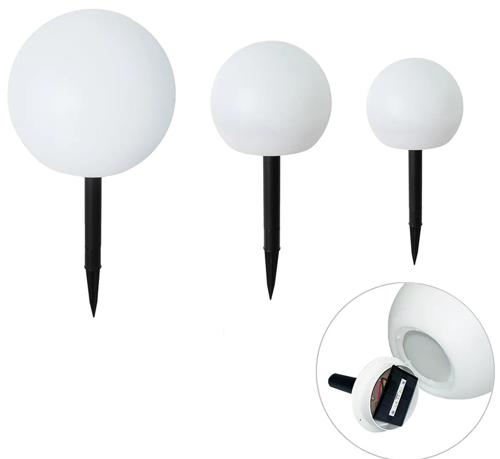Zestaw 3 białych lamp podłogowych zewnętrznych z wbudowanymi diodami LED solarnymi IP44 - Ludger