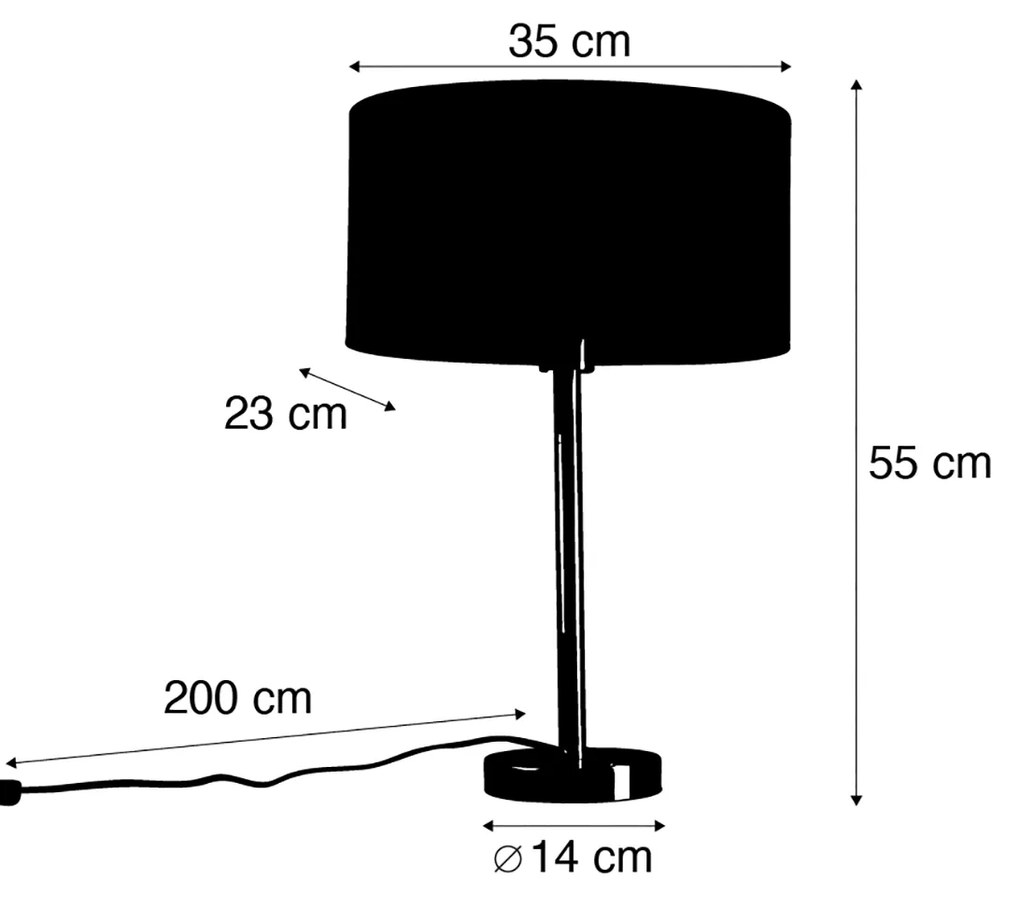 Lampa stołowa mosiężna z owalnym aksamitnym abażurem z motywem liści 35 cm - Simplo