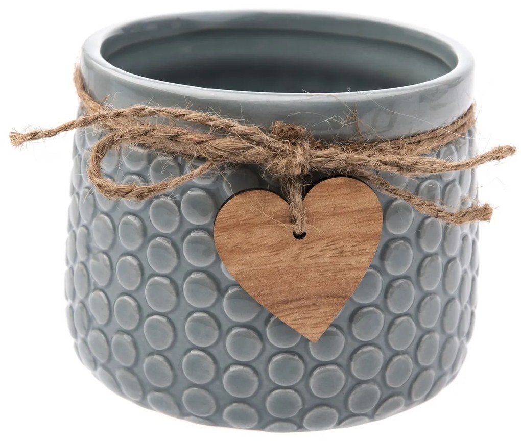 Ceramiczna osłonka na doniczkę Heart, szary, 8 x 11 cm