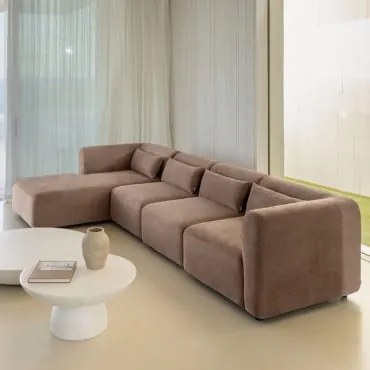 Fogler 4-częściowa Lewa Modułowa Sofa Z Szezlongiem Sztruksu Camel - Sklum