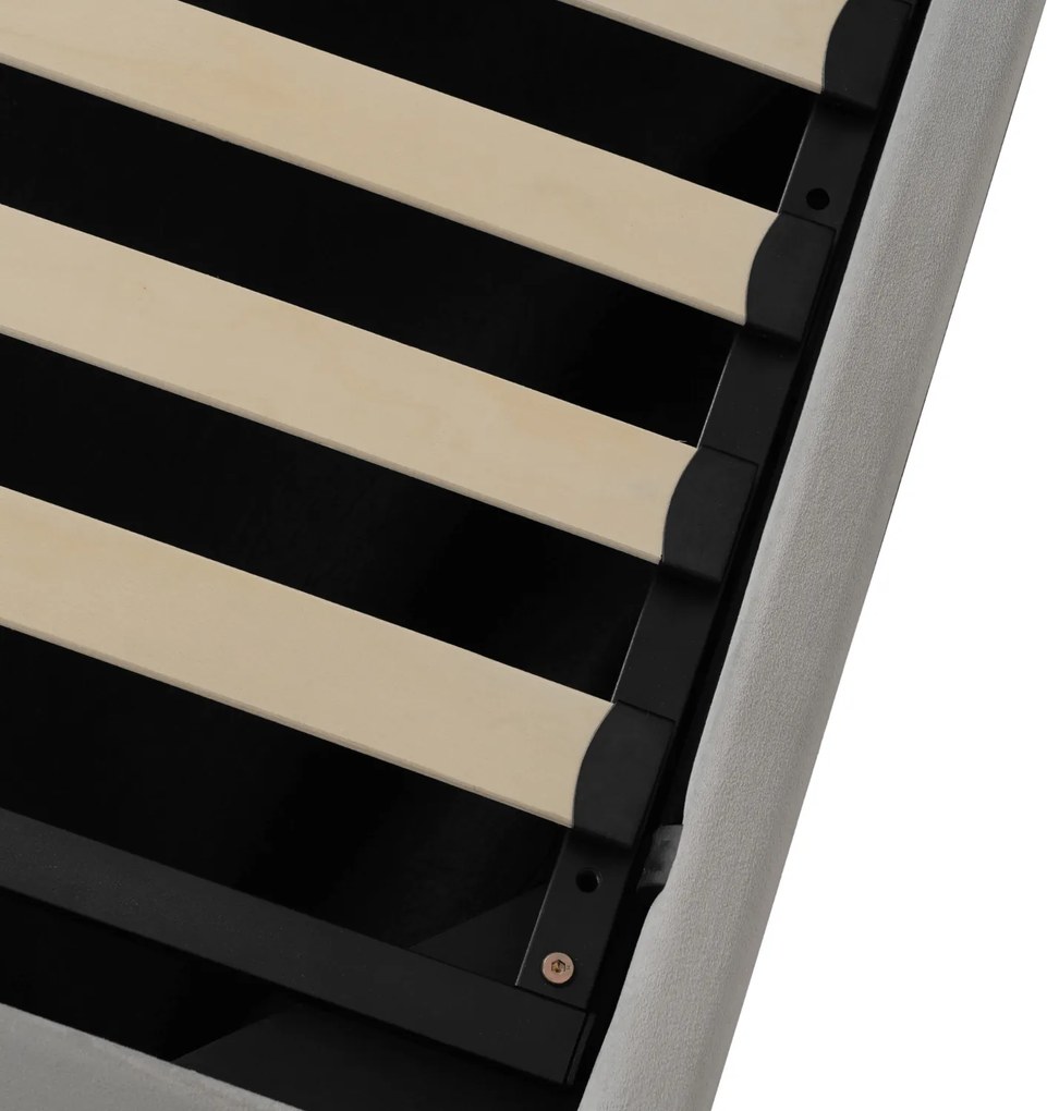 Łóżko Tapicerowane 140x200 cm MARSYLIA ze Stelażem i Pojemnikiem Dwuosobowe Welurowe Szare