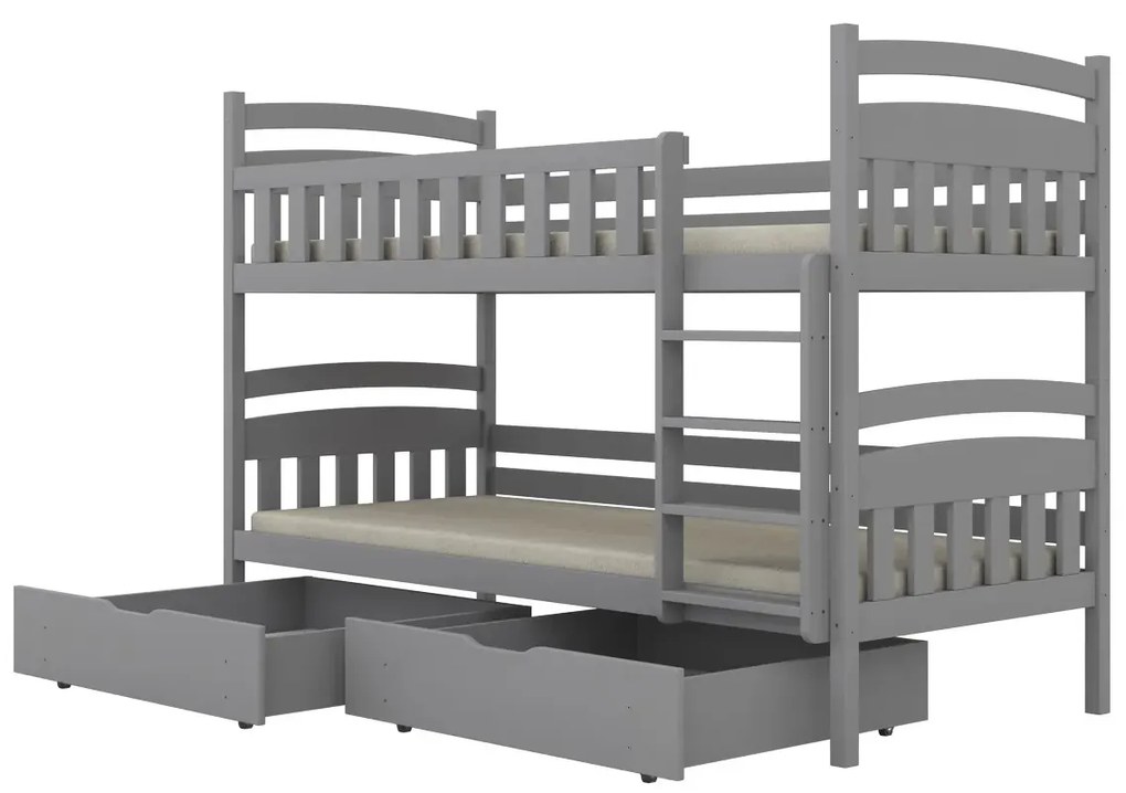 Łóżko piętrowe JULITA 160x80 szare drewniane z szufladami KOCOT KIDS