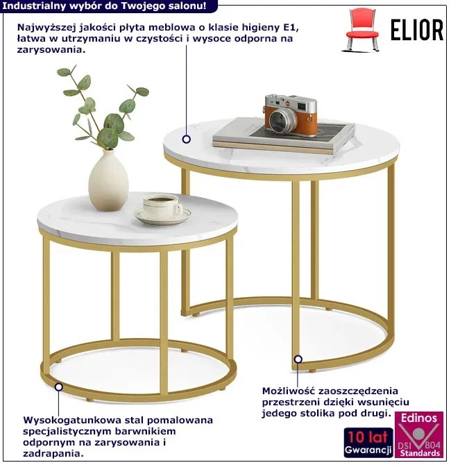 Zestaw 2 Marmurowych Stolików Kawowych W Stylu Glamour S4-P85