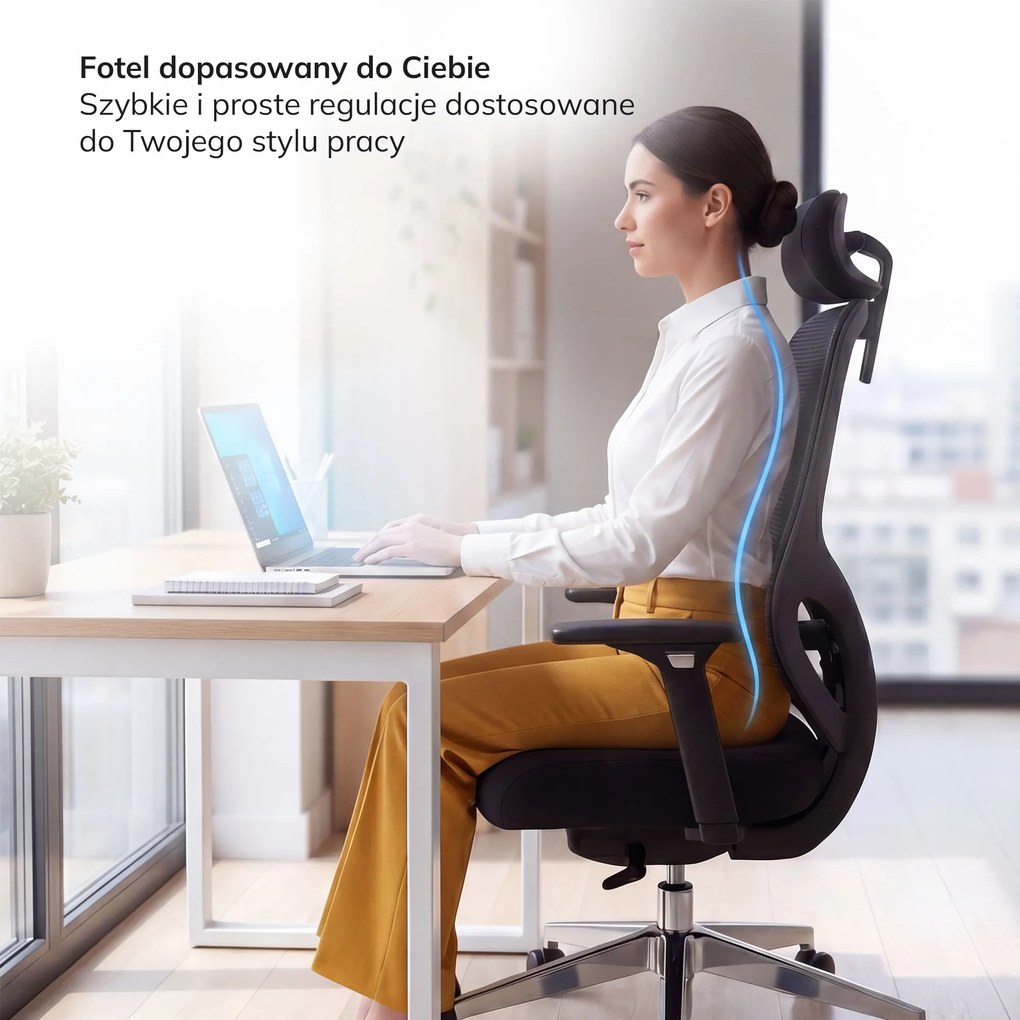 Fotel biurowy ergonomiczny z siatką czarny: AXIS