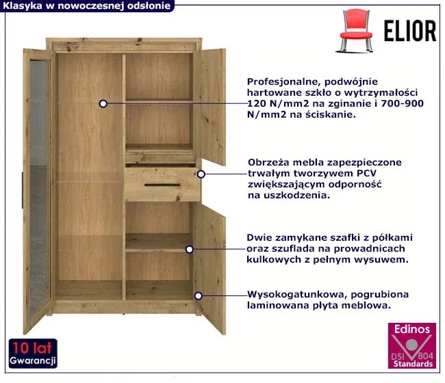 Przeszklona Witryna Z Szufladą Dąb Artisan N3-M23