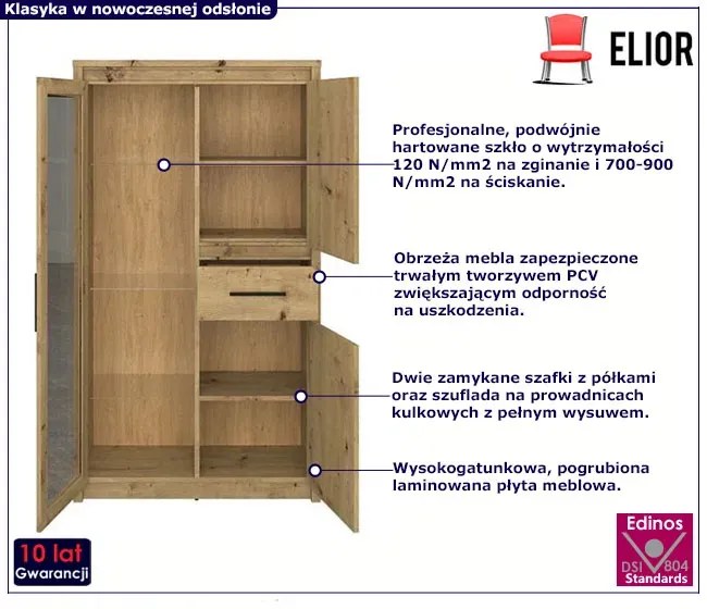 Przeszklona Witryna Z Szufladą Dąb Artisan Tereza 12X