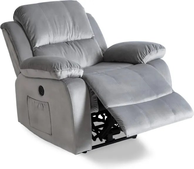 Fotel Masujący ARON Elektryczny Rozkładany z Podnóżkiem Szary Welurowy Nowoczesny