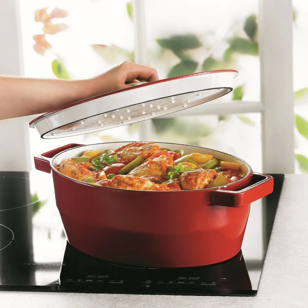 Pyrex Żeliwny garnek z pokrywką 6 l, 33 x 25 cm,czerwony, 6 l