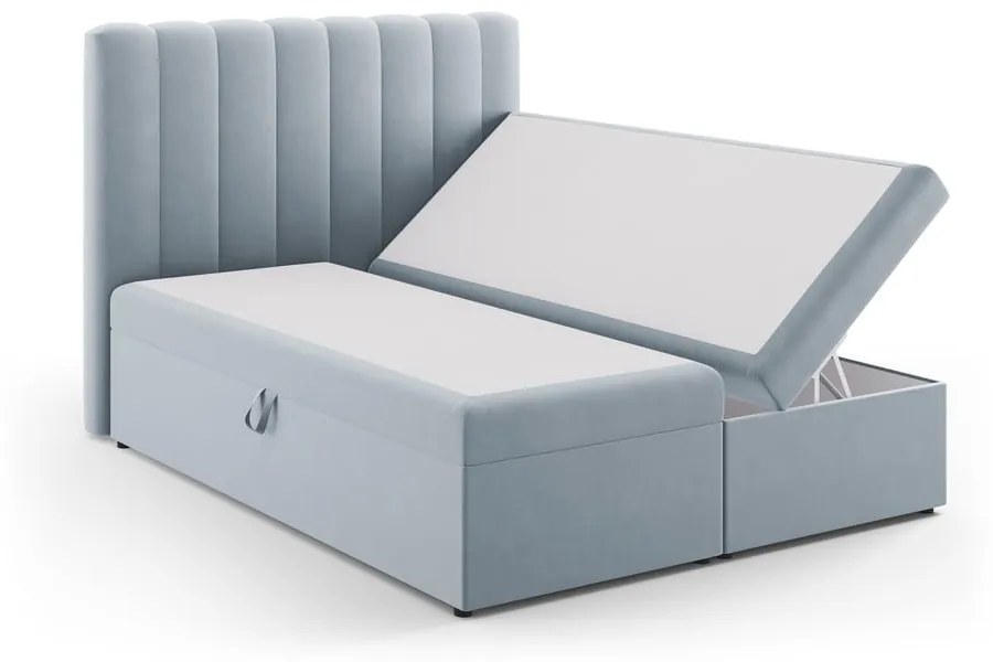 Jasnoniebieskie łóżko boxspring ze schowkiem 160x200 cm Gina – Milo Casa