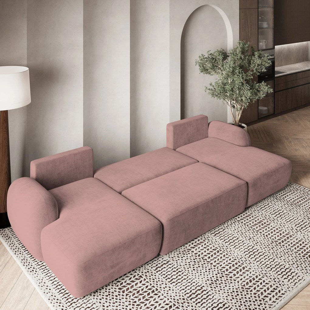 Masseno Narożnik SAVONA z funkcją spania i pojemnikiem na pościel Narozniki U, Rozkładana sofa - Pudrowy róż, KRONOS 27