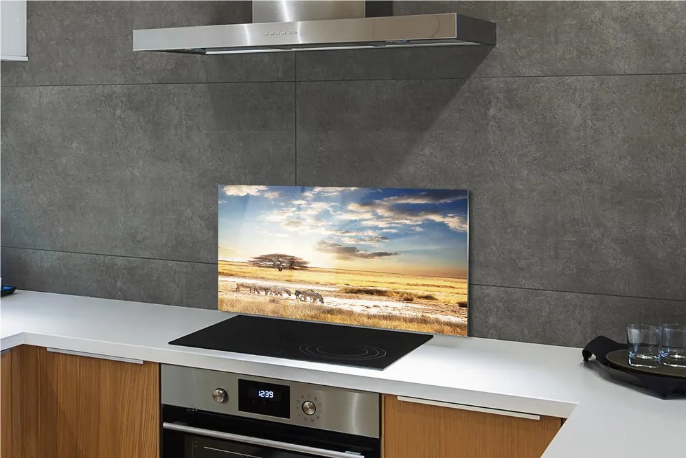 Panel szklany do Kuchni Zebry i Akacja pod Chmurami