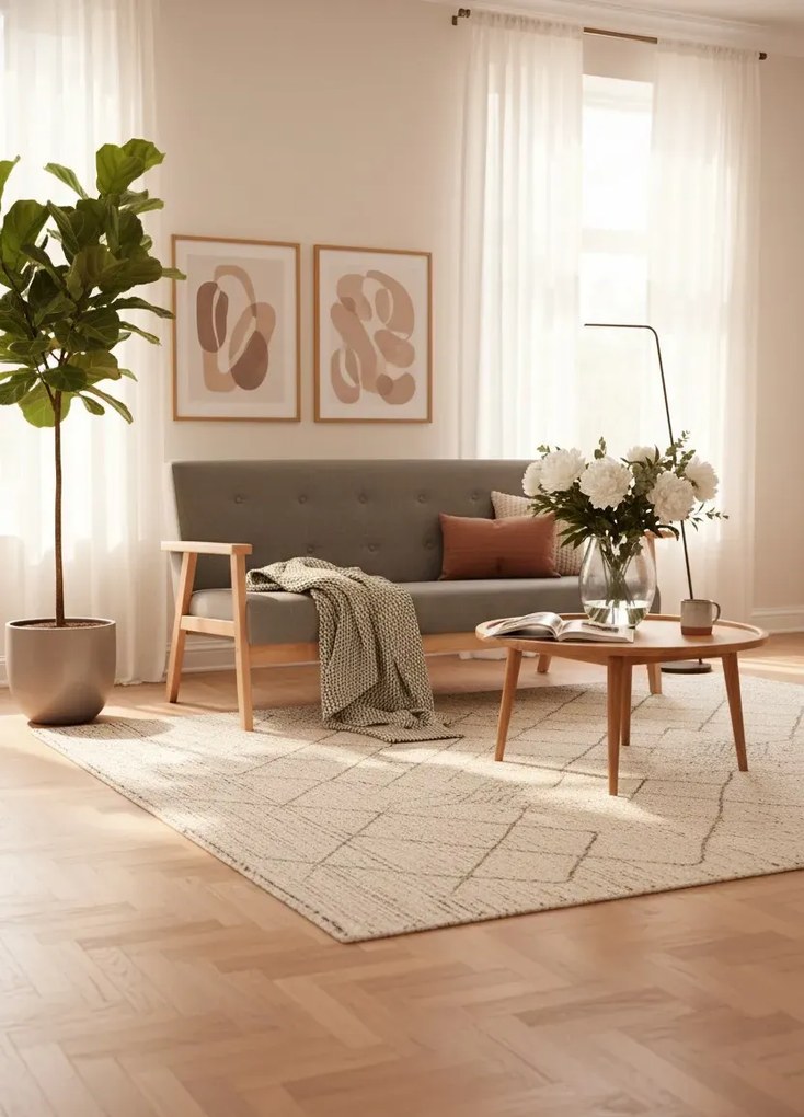 Jasnoszara sofa z pikowanym oparciem P6-N48