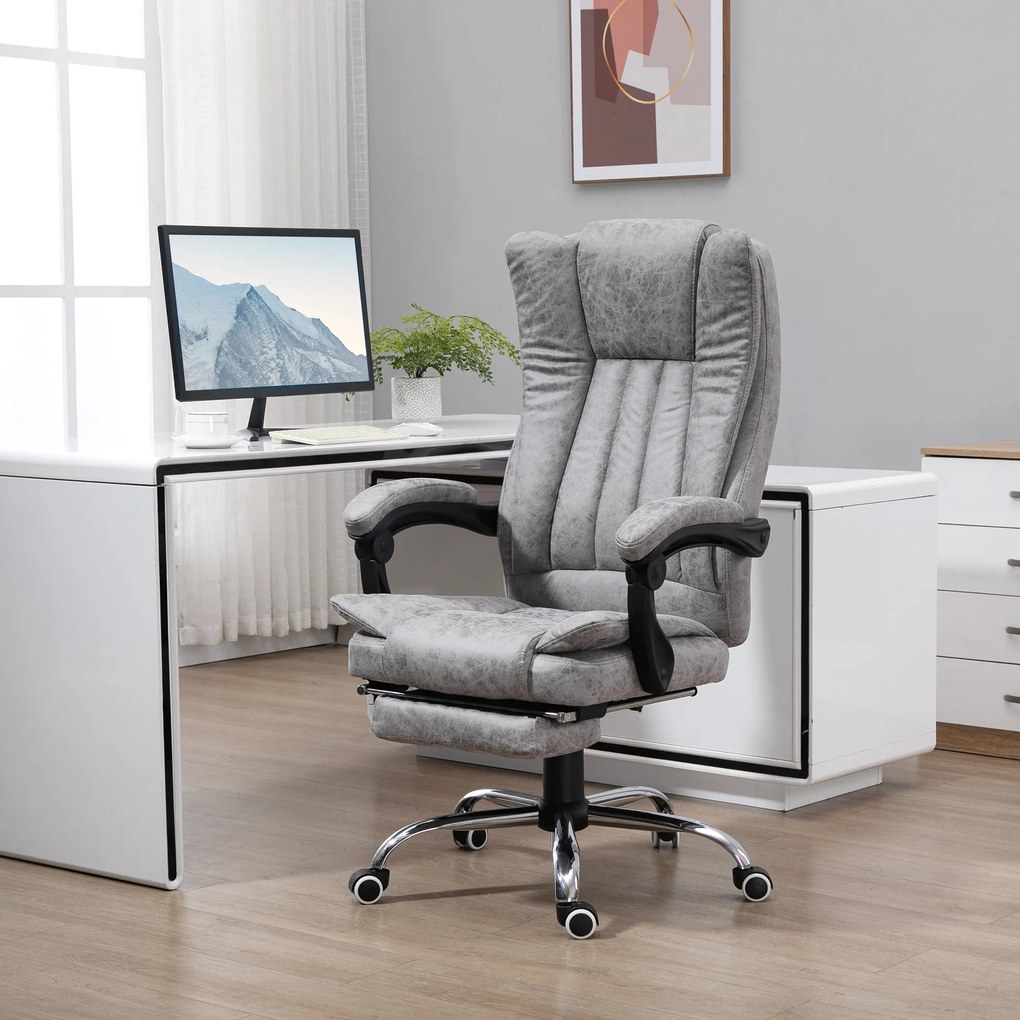HOMCOM Fotel biurowy ergonomiczny z masażem i podgrzewaniem funkcja leżanki obciążenie do 120kg szary | Aosom PL