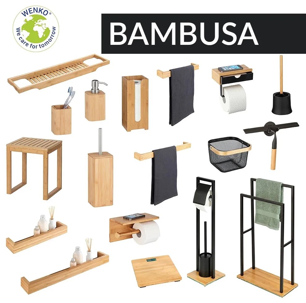 Taboret łazienkowy BAMBUSA, niski, bambusowy, WENKO