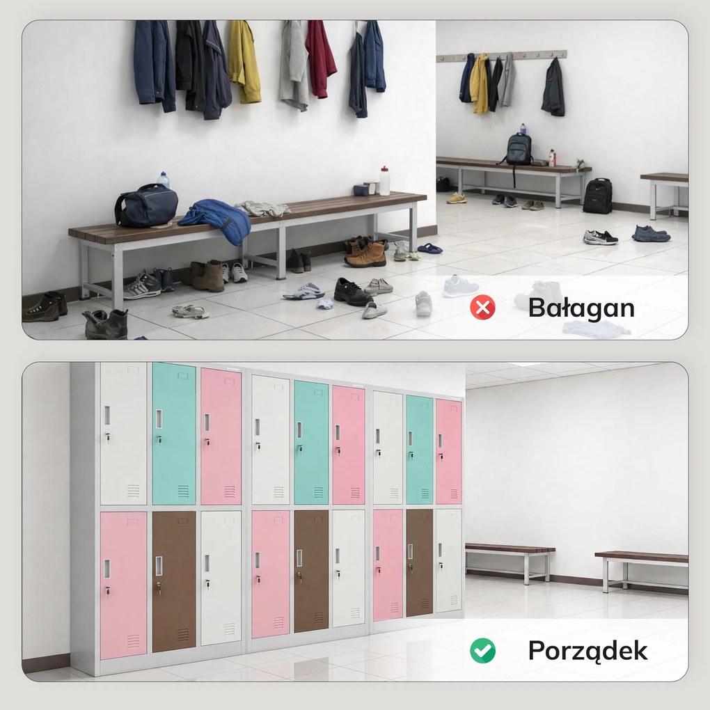 Szafka socjalna ubraniowa BHP 6-drzwiowa szaro-pastelowa, 900x1850x450 mm: IGOR