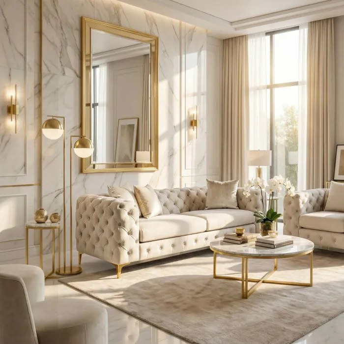 Sofa SORRENTO 3S Trzyosobowa Kremowa Welurowa Nowoczesna Glamour