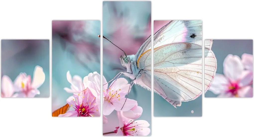 Obraz - Motyl na drzewie wiśni (125x70 cm)