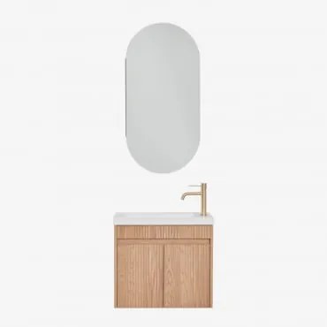 Zestaw Wiszących Mebli Łazienkowych Zintegrowany Z Umywalką Narek Popielaty Brąz & Owalny Ze Schowkiem 45x90 Cm - Sklum