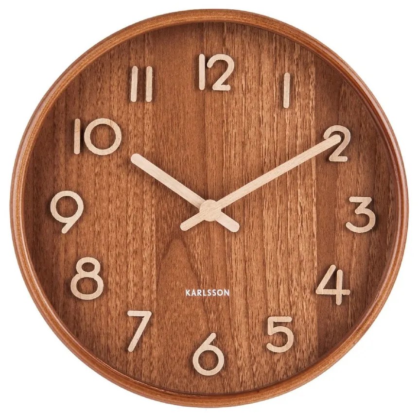 Brązowy zegar ścienny z drewna lipy Karlsson Pure Small, ø 22 cm