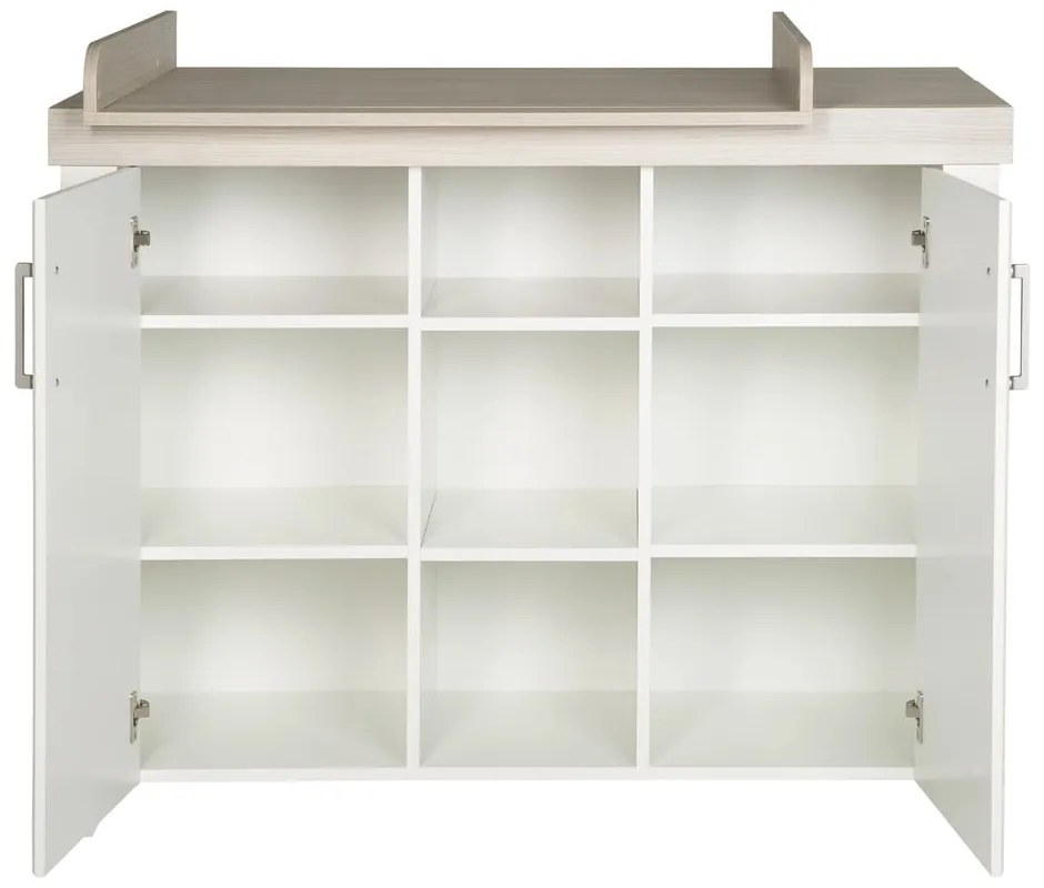 Biała niska komoda dziecięca w dekorze wiązu z przewijakiem 120x98 cm Felicia – Roba