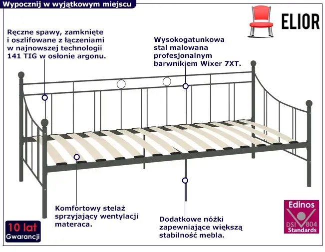 Szare Metalowe Łóżko Jednoosobowe 90X200 Cm Klemin 3X