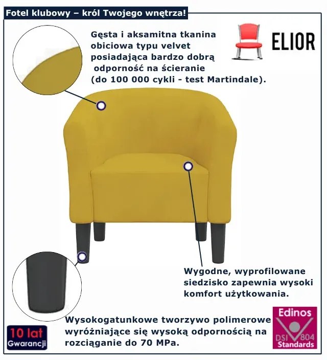Żółty welurowy fotel wypoczynkowy F3-T46