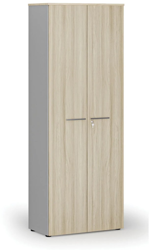 Szafa biurowa z drzwiami PRIMO GRAY, 2128 x 800 x 420 mm, szary/dąb naturalny