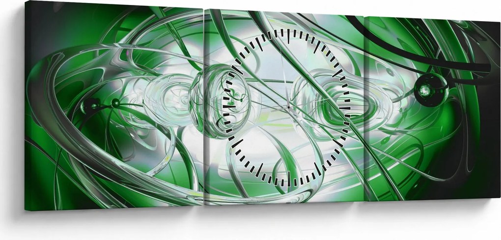 Zielony abstrakcyjny obraz (z zegarem) (90x30 cm)
