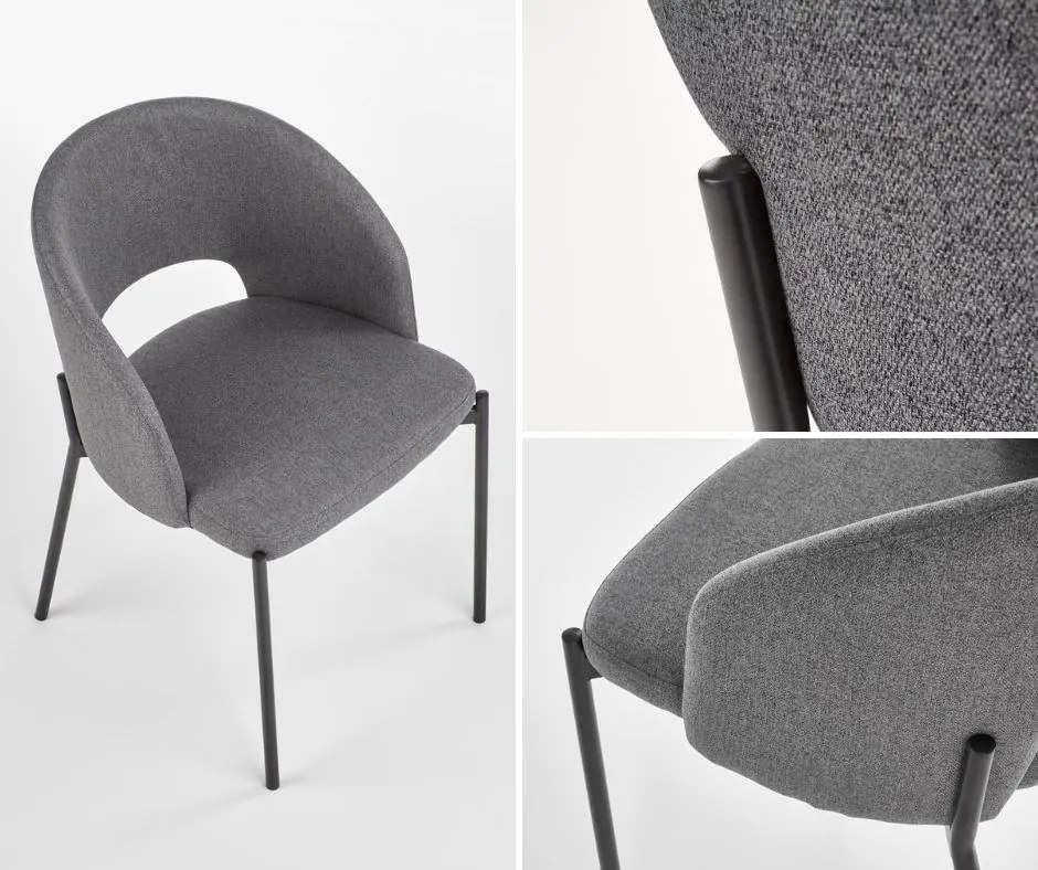 Krzesło z tapicerowanym siedziskiem i oparciem na metalowych nogach K373