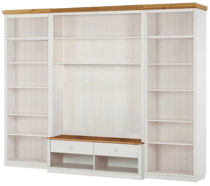 Biały zestaw pod TV z litego drewna sosnowego 288x223 cm Anita – Støraa