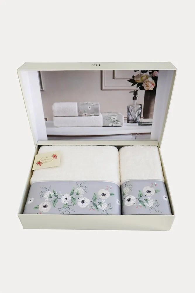 Podarunkowy zestaw ręczników CREMONA, 2 szt Biały / szary haft