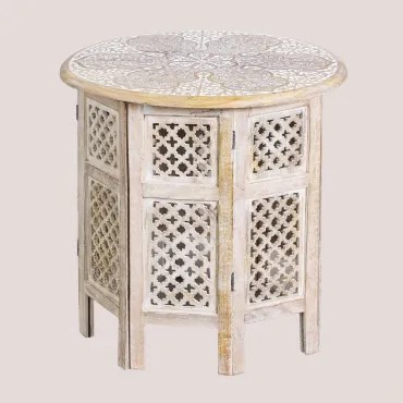 Składany Okrągły Stolik Pomocniczy Ø55 Cm Z Drewna Mango Kasira B - Sklum