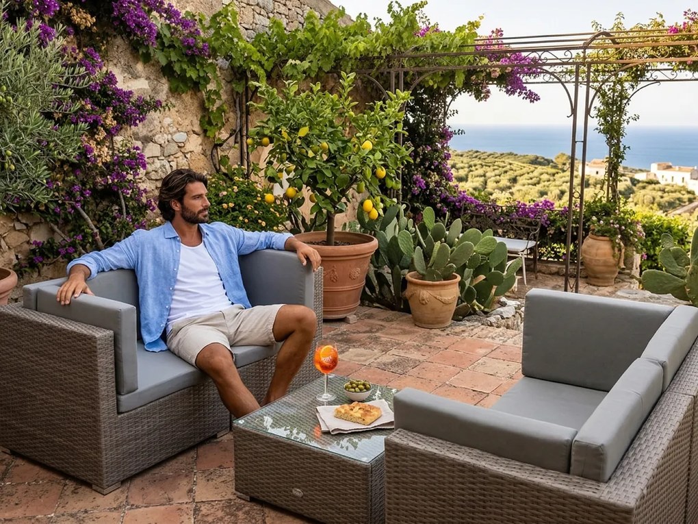 Technorattanowy zestaw ogrodowy (2 x sofa + stolik) TINTO szary