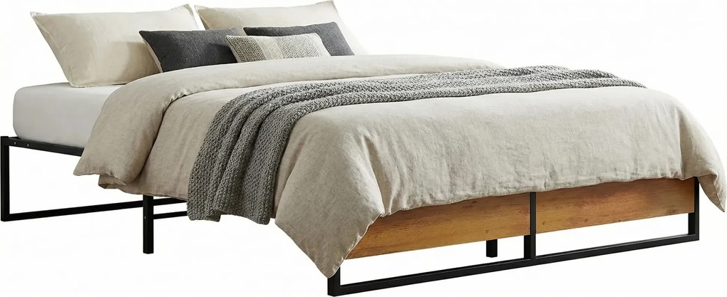 Czarne metalowe łóżko małżeńskie 140x200 cm F6-D41