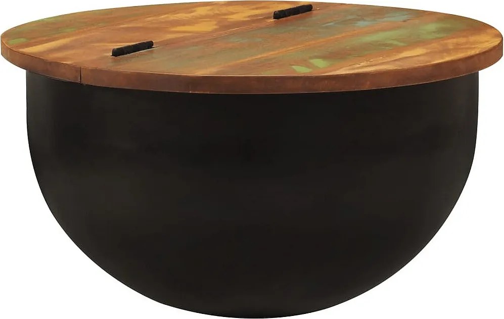 Czarny stolik kawowy z masywnego odzyskanego drewna 50x27 cm z ukrytą przestrzenią przechowywania