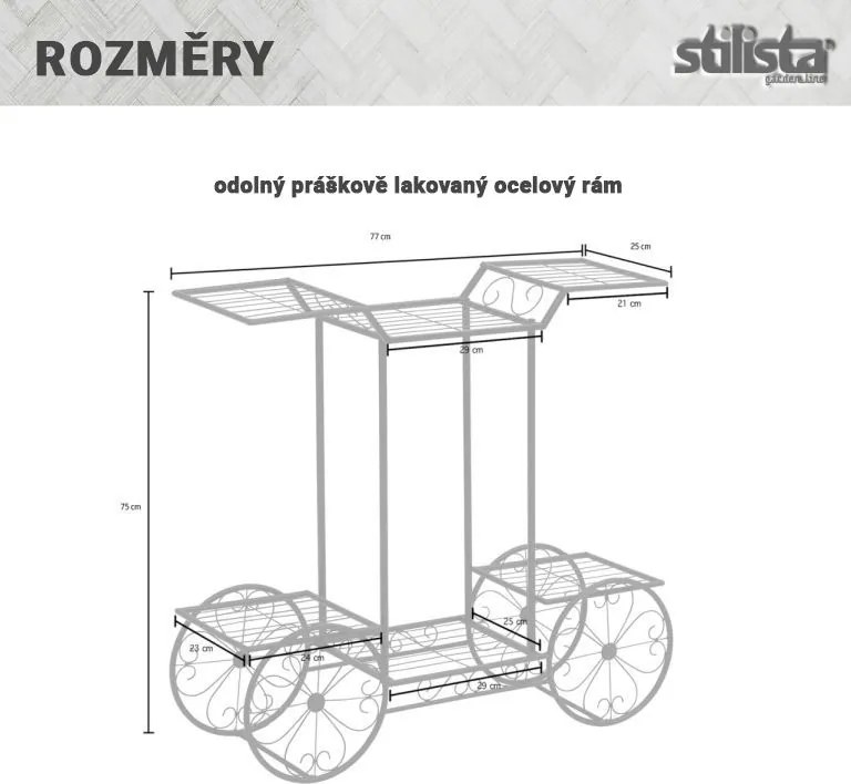 STILISTA Kwietnik, wózek, 77 x 75 x 28 cm, stal