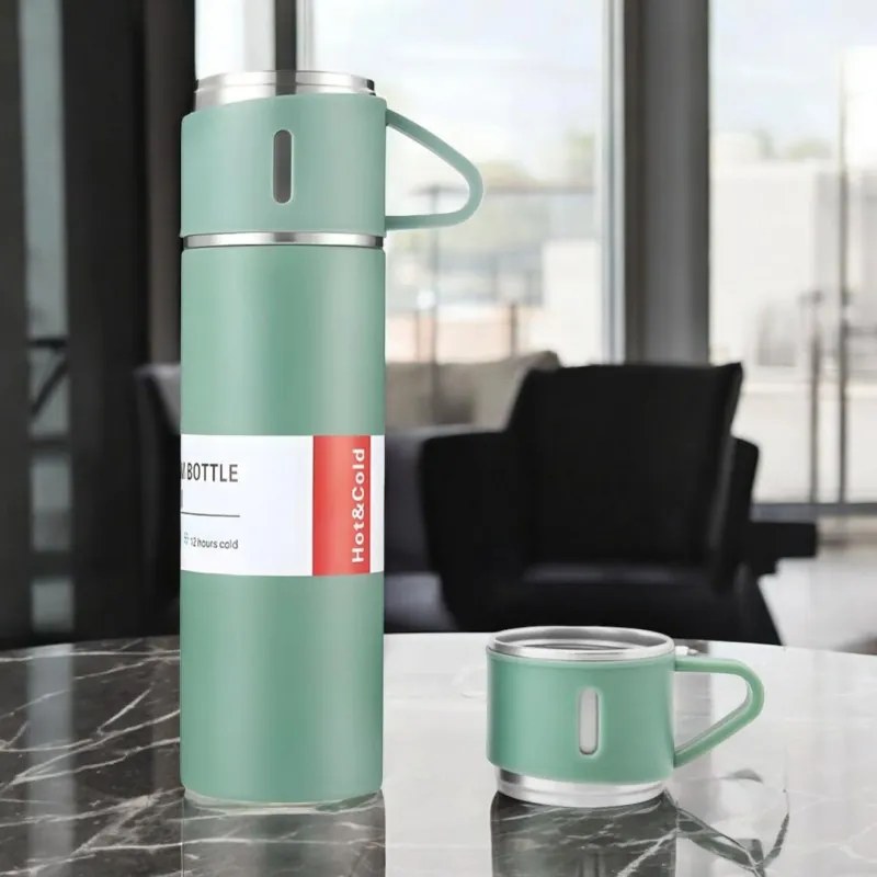 Termos 500 ml z 3 kubkami HOT&COLD, zielony