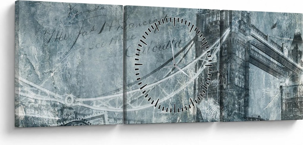 Obraz - Tower Bridge w chłodnych odcieniach (z zegarem) (90x30 cm)