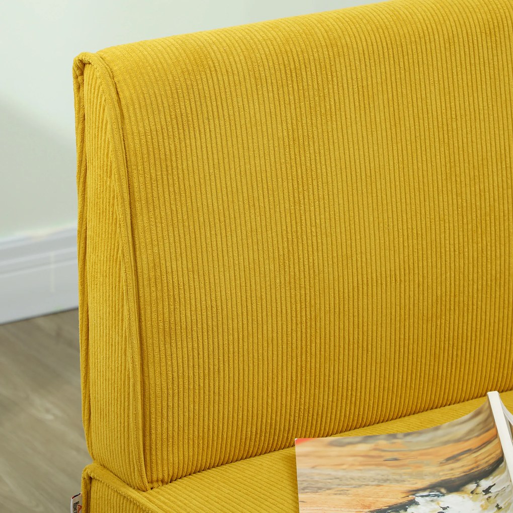 HOMCOM Sofa dwuosobowa z pokryciem kordowym, grubą tapicerką i solidnymi nogami drewnianymi do salonu, sypialni, biura, Żółty